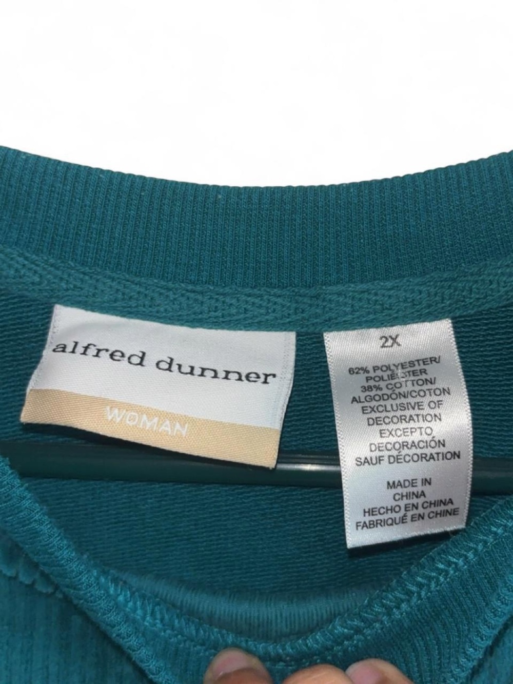 Alfred Dunner Teal Floral Embroidered Crewneck Sweater - Picture 3 of 3